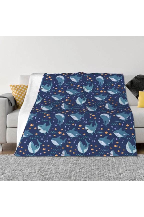 Cartoon Sharks2 Pattern Fleece Throw Blanket, Horizontal Fleece Bedding Home Decor for Couch & Bed All Season Use -80"x60"