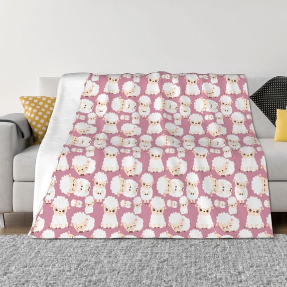 Vsdgher Cartoon Sheep Pattern Fleece Throw Blanket, Horizontal Fleece Bedding Home Decor for Couch & Bed All Season Use -40"x30"