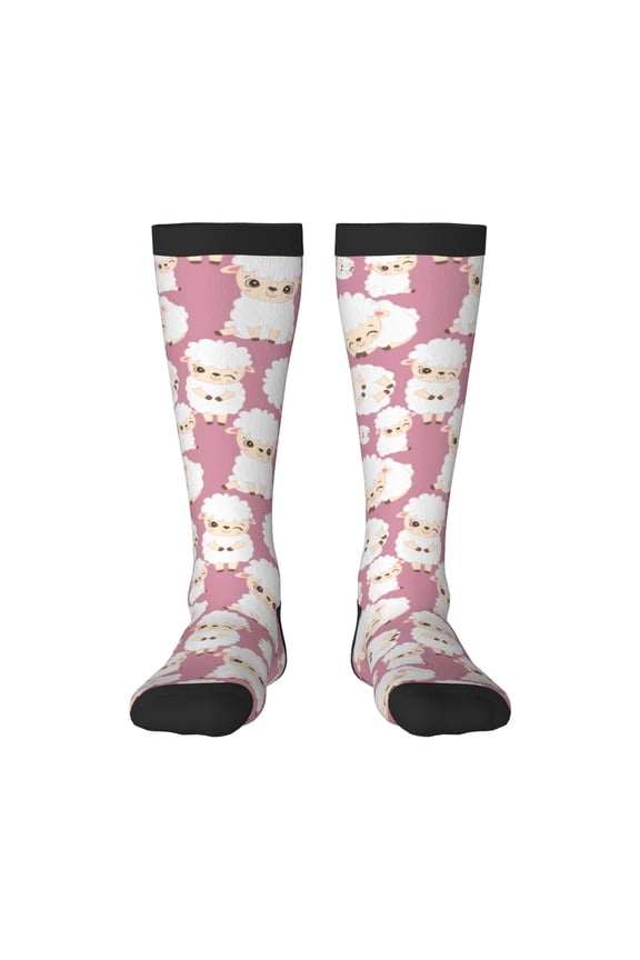 Cartoon Sheep Print Thigh High Socks Extra Long Stretchy Sock Women Over Knee High Opaque Stocking Daily Wear
