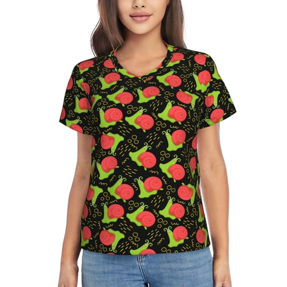 Vsdgher Cartoon Snail Women Shirts V Neck Short Sleeve Tops T-Shirt Basic Tees, S to 3XL3X-Large