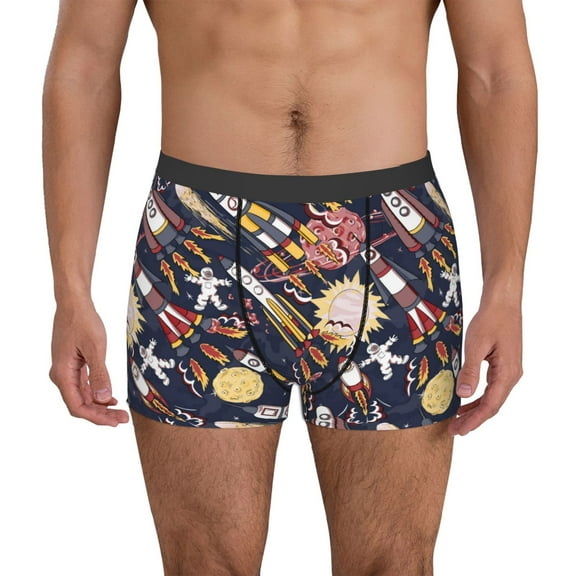 Vsdgher Cartoon Space 1 Pattern Men's Boxer Brief Underwear,Soft Funny Underwear for Men-Medium
