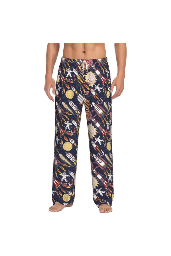 Cartoon Space 1 Print Mens Pajama Pants Sleep & Lounge Pants, PJ Bottoms With elastic waistb and Pockets