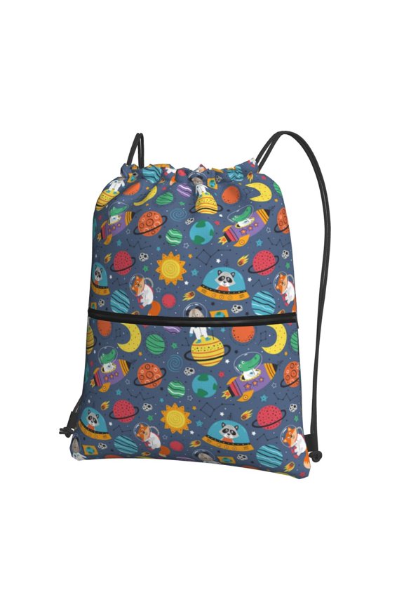 Cartoon Space Drawstring Backpack Water Resistant String Bag Sports Sackpack Gym Sack for Men Women