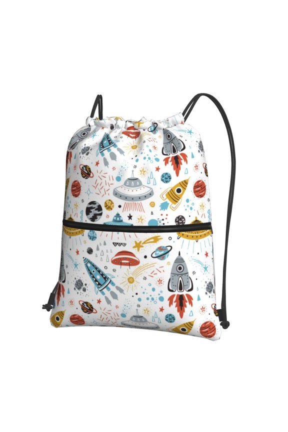Cartoon Space Drawstring Backpack Water Resistant String Bag Sports Sackpack Gym Sack for Men Women