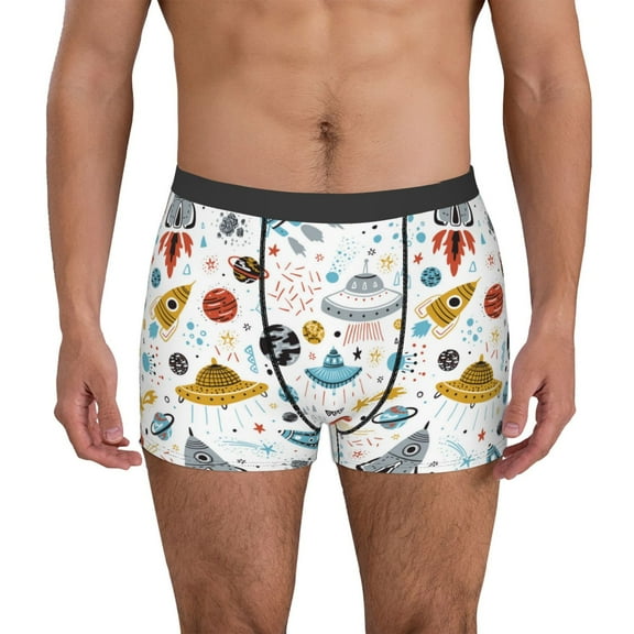 Vsdgher Cartoon Space Pattern Men's Boxer Brief Underwear,Soft Funny Underwear for Men-XX-Large