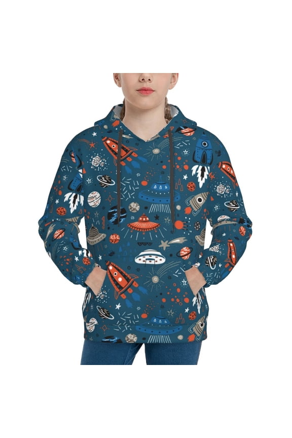 Cartoon Space1 Hoodie Youth Classic Hooded Pullover Sweatshirts Essentials Hoodie for Children (s-xl)-X-Large