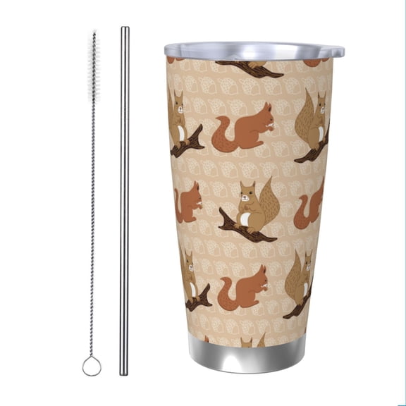 Vsdgher Cartoon Squirrel 20 Oz Stainless Steel Vacuum Insulated, Travel Mug Coffee Cup for Home, Office, Outdoor Works Great for Ice Drinks and Hot Beverage -Straw Two-piece Set