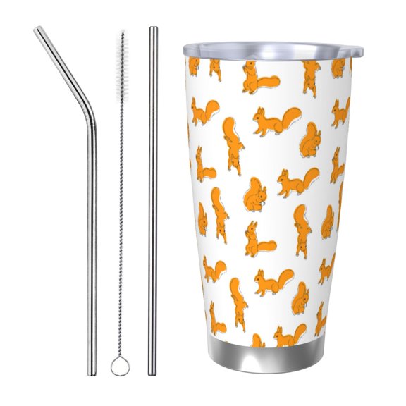 Vsdgher Cartoon Squirrel 20 Oz Stainless Steel Vacuum Insulated, Travel Mug Coffee Cup for Home, Office, Outdoor Works Great for Ice Drinks and Hot Beverage -Straw Three-piece Set