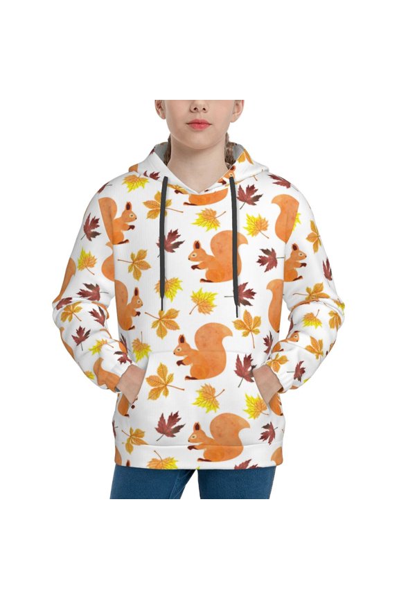 Cartoon Squirrel Hoodie Youth Classic Hooded Pullover Sweatshirts Essentials Hoodie for Children (s-xl)-Small
