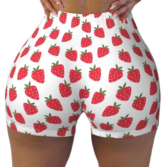 Vsdgher Cartoon Strawberry print Workout Shorts for Women Seamless Soft Smooth Gym Yoga Scrunch Active Exercise Fitness Shorts