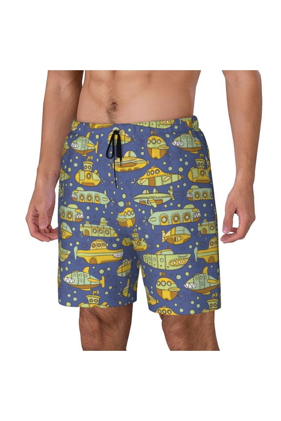Cartoon Submarines for Mens Swim Trunks with Compression Liner Swim Shorts Swim Suits Board Shorts-Large