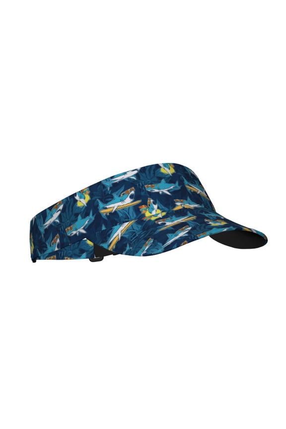 Cartoon Surfer Sharks Print Adult Sunscreen Visor Cap,1 Piece of Sport Sun Visor Hats Adjustable Sun Hat for Outdoor Activities Fits for Women and Men (One Size)