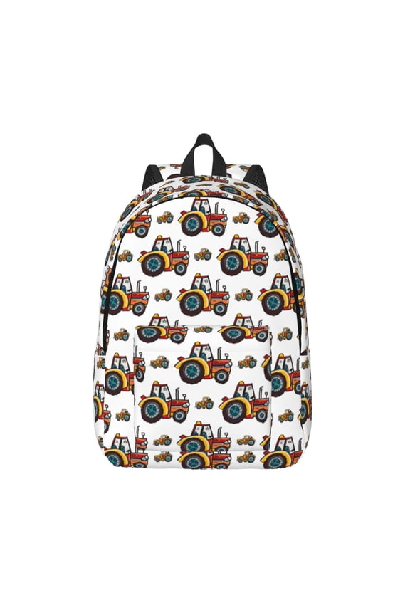 Cartoon Tractor Print Canvas Backpack Travel Rucksack Unisex Knapsack 15.7/17.7Inch Laptop Backpack for Work,College -Medium
