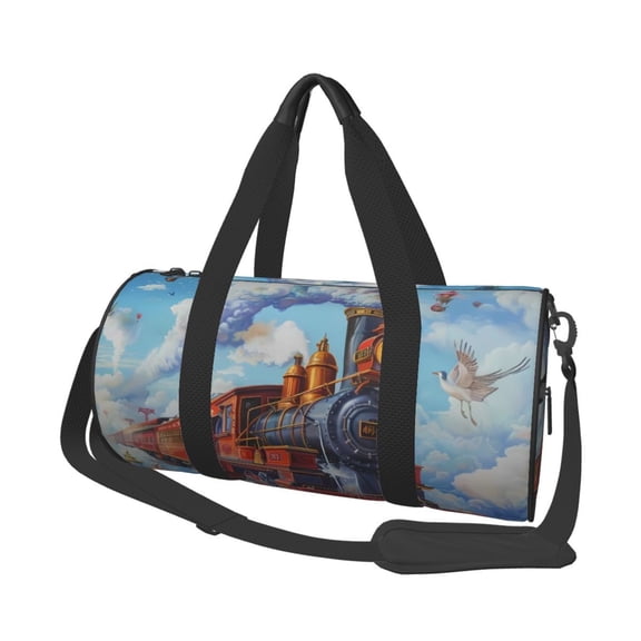Vsdgher Cartoon Train Hot Air Balloon 45L Foldable Duffel Bag, Sports Gym Bag,Overnight Bag, Portable Weekender Bag for Airplanes