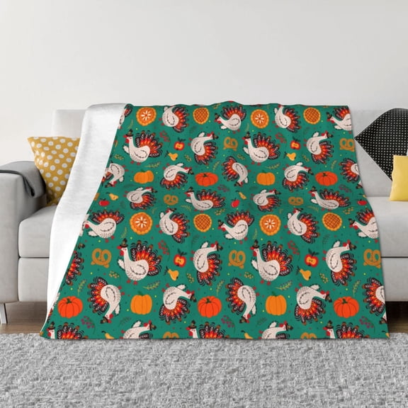 Vsdgher Cartoon Turkey Pattern Fleece Throw Blanket, Horizontal Fleece Bedding Home Decor for Couch & Bed All Season Use -40"x30"