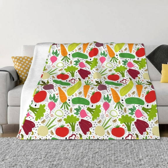 Vsdgher Cartoon Vegetables Pattern Fleece Throw Blanket, Horizontal Fleece Bedding Home Decor for Couch & Bed All Season Use -80"x60"