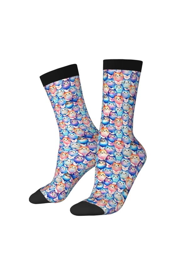 Cartoon colorful cute cat Crew Socks for Men & Women, Breathable Casual Athletic Ankle Socks