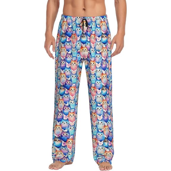 Vsdgher Cartoon colorful cute cat Mens Pajama Pants Sleep & Lounge Pants, PJ Pants-Medium