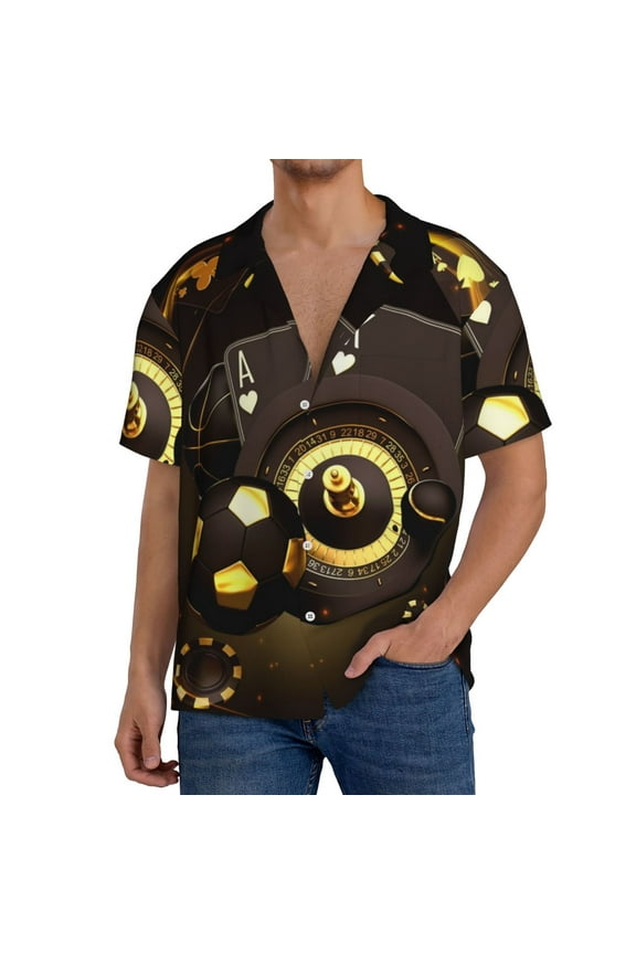 Casino Card Soccer Men's Cuban Shirt, Hawaiian Shirts, Business Casual Button Down Shirts, Short Sleeve Shirt-Small