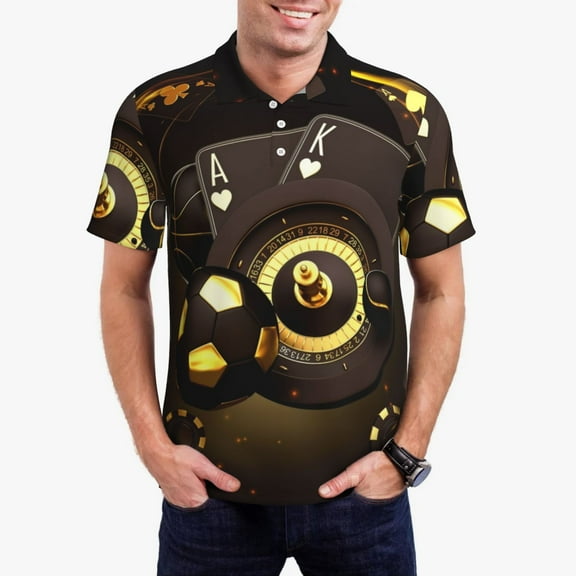 Vsdgher Casino Card Soccer Polo Shirts for Men, Men's Short Sleeve Stretch Polo Shirt, Shirts for Men-Large