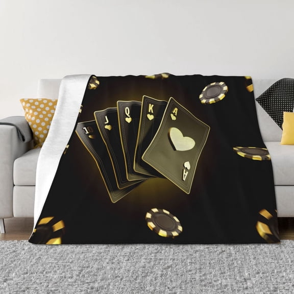 Vsdgher Casino Cards 1 Pattern Fleece Throw Blanket, Horizontal Fleece Bedding Home Decor for Couch & Bed All Season Use -50"x40"