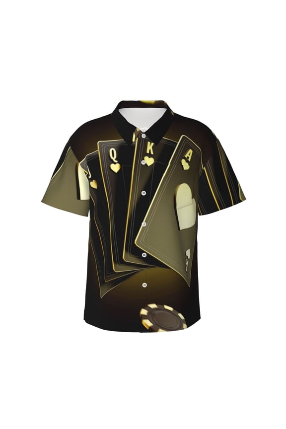 Casino Cards 1 Print Men's Hawaiian Shirts Button Down Tropical Holiday Beach Shirts Vacation Clothes,Small