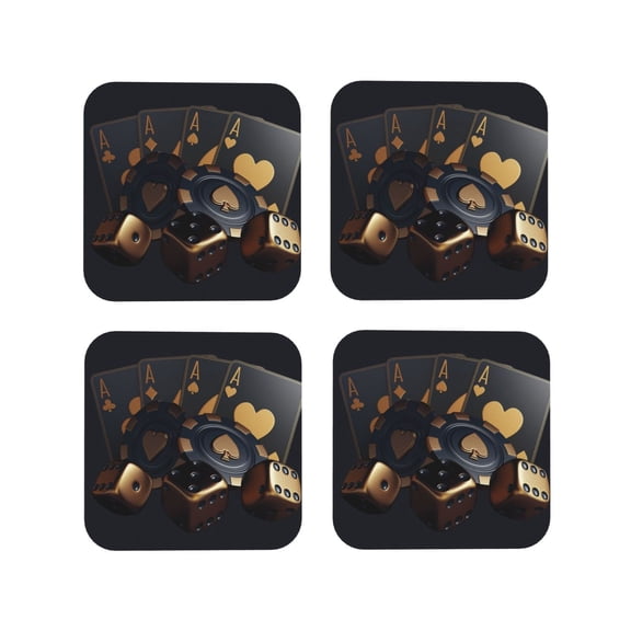 Vsdgher Casino Cards Poker Leather Coasters for Drinks, Durable Drink Coasters 4 Set for Tabletop Protection, Luxurious Home Décor and Housewarming Gift-Square
