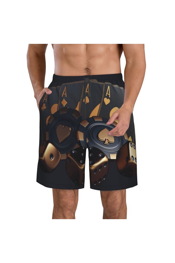 Casino Cards Poker Men's Beach Shorts, Surfing shorts, Swim trunks, Quick Dry Swim Trunks for Surfing Beach Fun -Medium