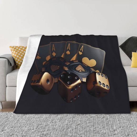 Vsdgher Casino Cards Poker Pattern Fleece Throw Blanket, Horizontal Fleece Bedding Home Decor for Couch & Bed All Season Use -80"x60"