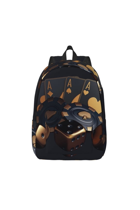 Casino Cards Poker Print Canvas Backpack Travel Rucksack Unisex Knapsack 15.7/17.7Inch Laptop Backpack for Work,College -Medium