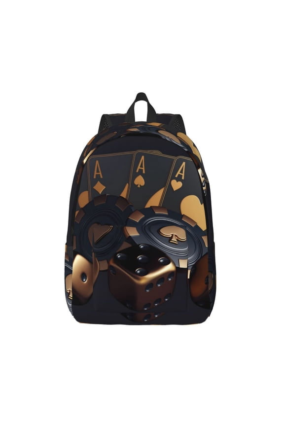 Casino Cards Poker Print Canvas Backpack Travel Rucksack Unisex Knapsack 15.7/17.7Inch Laptop Backpack for Work,College -Medium