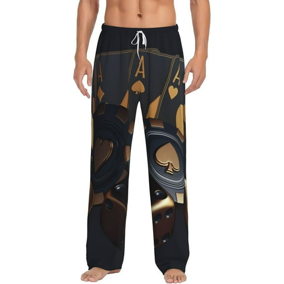 Vsdgher Casino Cards Poker Print Mens Pajama Pants Sleep & Lounge Pants, PJ Bottoms With elastic waistb and Pockets