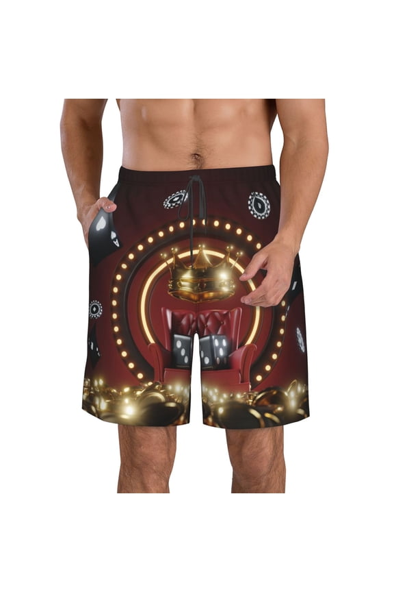 Casino King And Playing Cards Men's Beach Shorts, Surfing shorts, Swim trunks, Quick Dry Swim Trunks for Surfing Beach Fun -Small