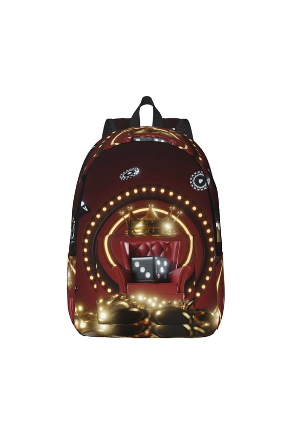 Casino King And Playing Cards Print Canvas Backpack Travel Rucksack Unisex Knapsack 15.7/17.7Inch Laptop Backpack for Work,College -Medium