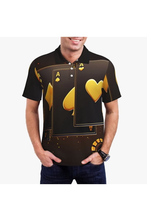 Casino Playing Cards Polo Shirts for Men, Men's Short Sleeve Stretch Polo Shirt, Shirts for Men-Large