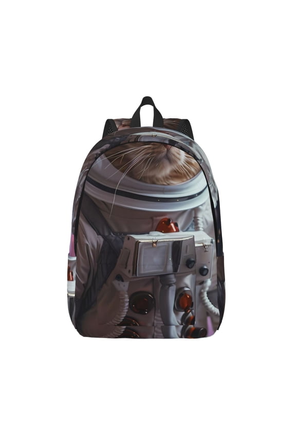 Cat Astronaut In Space Print Canvas Backpack Travel Rucksack Unisex Knapsack 15.7/17.7Inch Laptop Backpack for Work,College -Medium