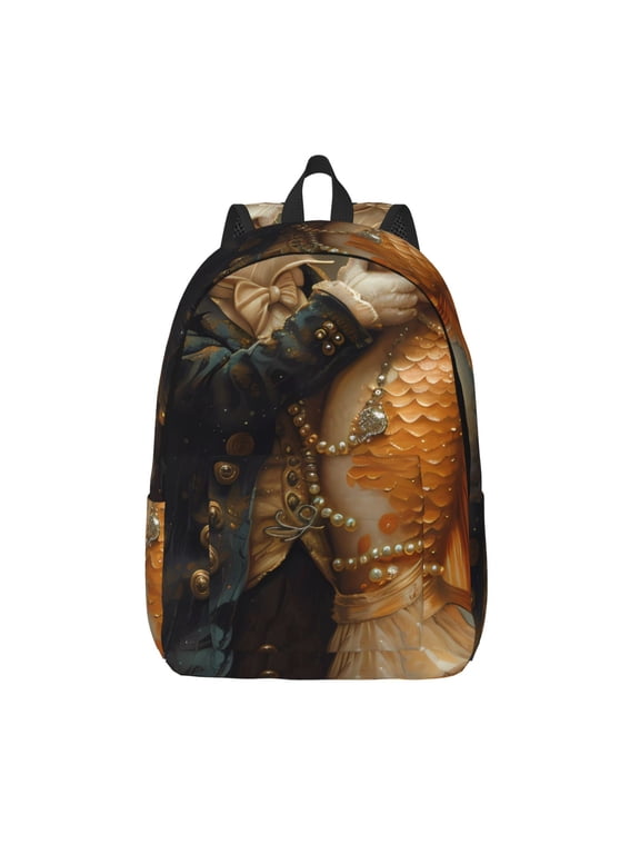 Cat Fish Dance Vintage Print Canvas Backpack Travel Rucksack Unisex Knapsack 15.7/17.7Inch Laptop Backpack for Work,College -Medium
