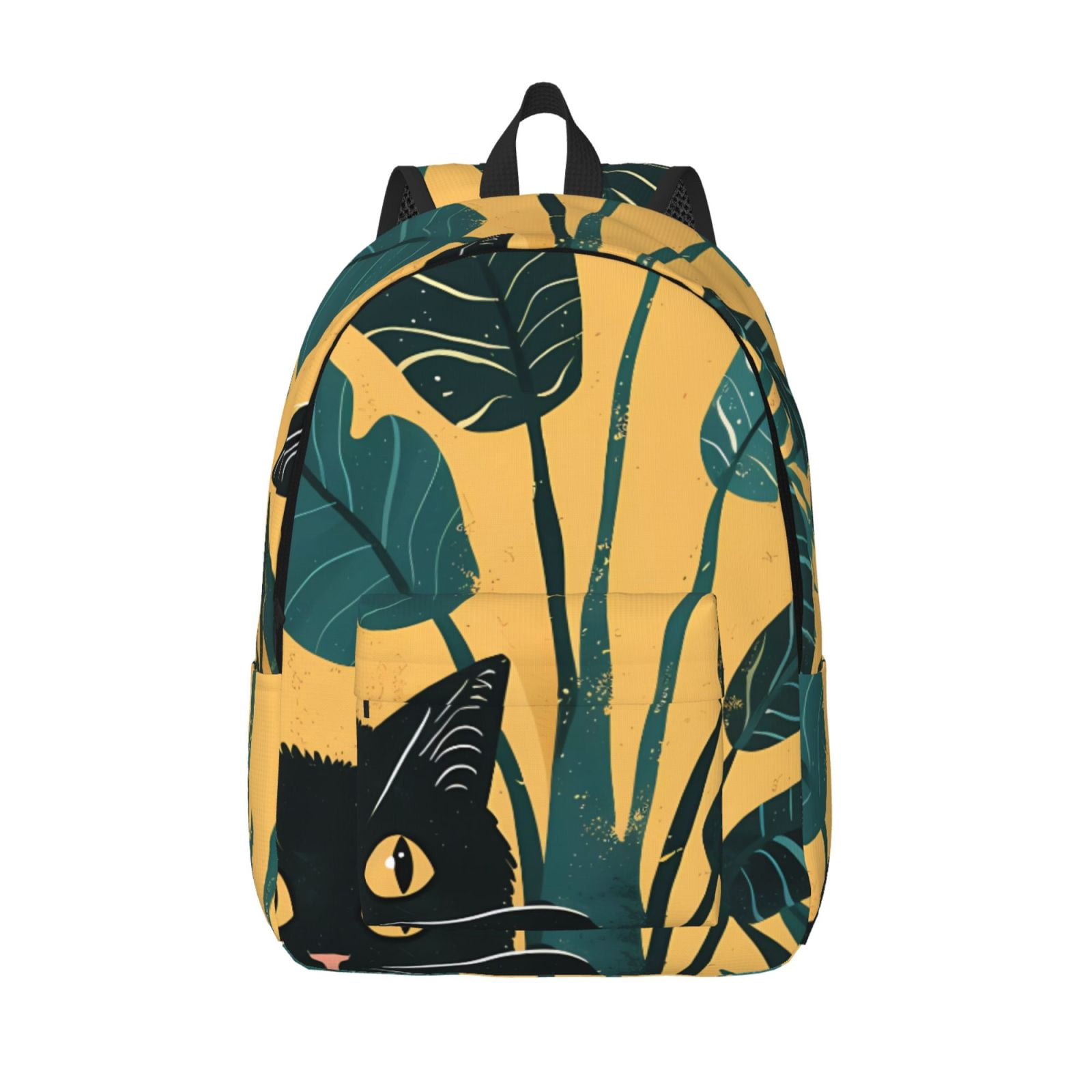 Vsdgher Cat Hiding In Potted Plants Print Canvas Backpack Travel Rucksack Unisex Knapsack 15.7/17.7Inch Laptop Backpack for Work,College -Medium