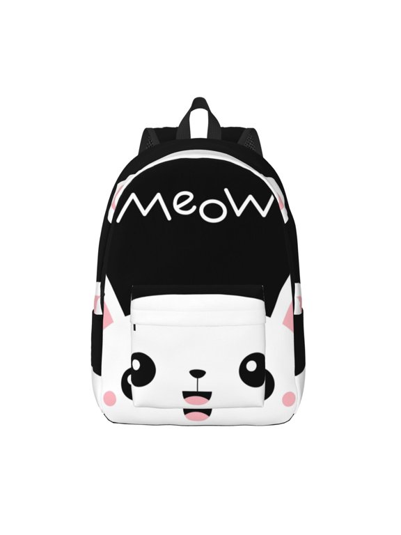 Cat Meow Print Canvas Backpack Travel Rucksack Unisex Knapsack 15.7/17.7Inch Laptop Backpack for Work,College -Small