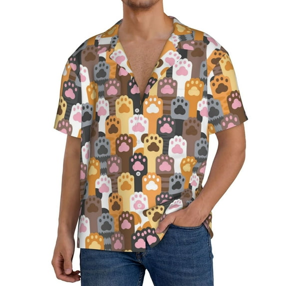 Vsdgher Cat Paw (2) Men's Cuban Shirt, Hawaiian Shirts, Business Casual Button Down Shirts, Short Sleeve Shirt-Large