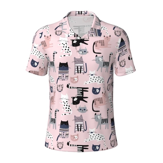 Vsdgher Cat Print Men's Short Sleeve Stretch Polo Shirt, Moisture-Wicking Performance Polo Shirt