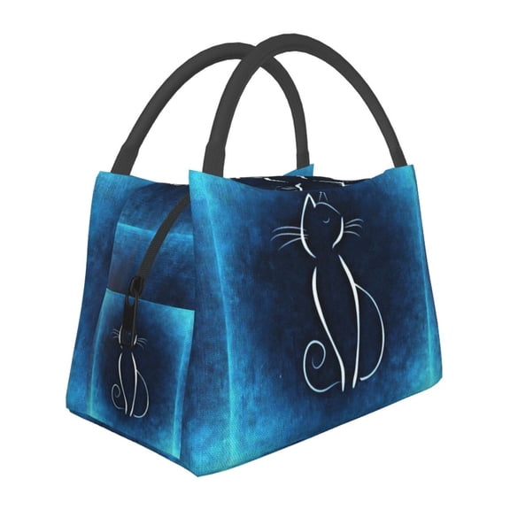Vsdgher Cat Sketch Print Insulated Reusable Bags with Sturdy Zipper and Handles, Foldable Totes for Hot or Cold Food Bring or Delivery