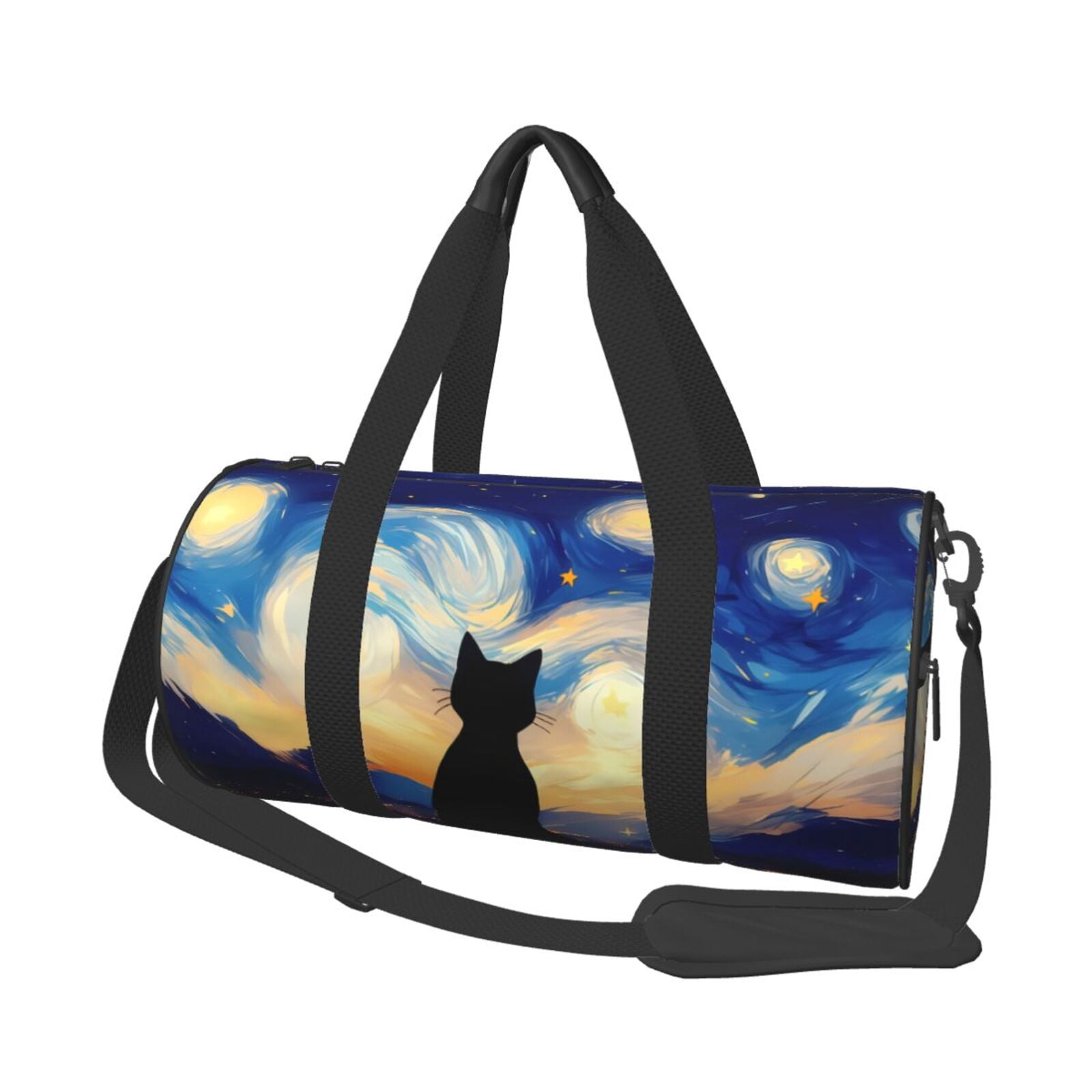 Vsdgher Cat Under Starry Skies 45L Foldable Duffel Bag, Sports Gym Bag,Overnight Bag, Portable Weekender Bag for Airplanes