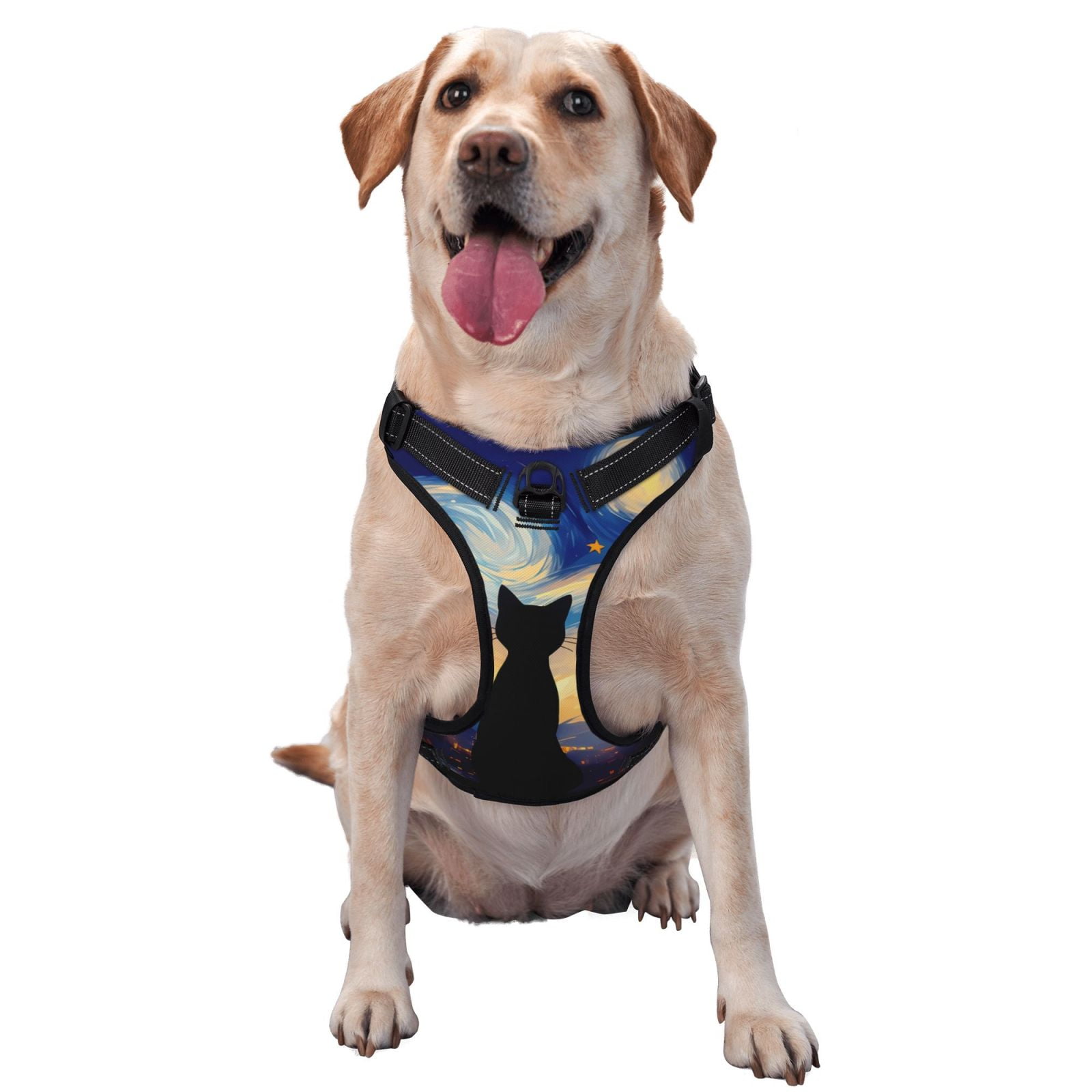 Vsdgher Cat Under Starry Skies Dog Harness, No-Pull Pet Harness, Dog Vest, Pet Vest for Small to Large Dogs-X-Large