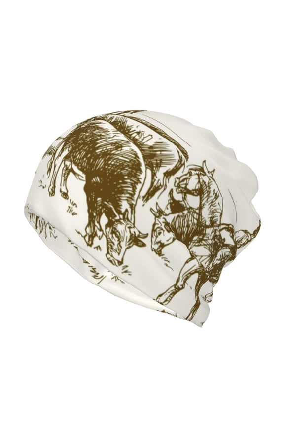 Cattle Drive By Two Cowboys Slouchy Beanie Hat for Men/Women, Skull Cap Chemo Cap Night Sleeping Cap