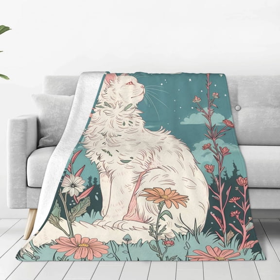 Vsdgher Celestial Cat And Flowers Ultra-Soft Micro flannel Blanket Throw Blankets for Couch Sofa, Bed (4 sizes)-40"x30"