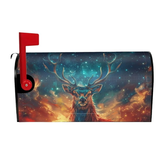 Vsdgher Celestial Stag Cosmic Glow Mailbox Cover Magnetic Mailbox Wraps Post Letter Box Cover for Garden Yard Home Decor 2 Sizes-21x18 in