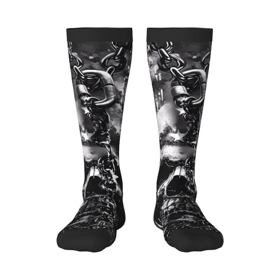 Vsdgher Chained Skull Artwork Knee Socks, High Socks Long Stretchy Sock Women Knee High Stocking, Long Socks for Women
