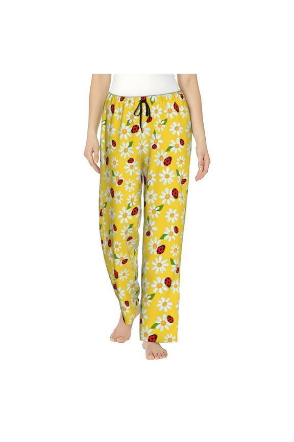 Chamomile And Ladybug Women’s Womens Pajama Pants, Lounge Wide Leg PantsLounge Pants,Sleep Bottoms, Lounge for Women-Large