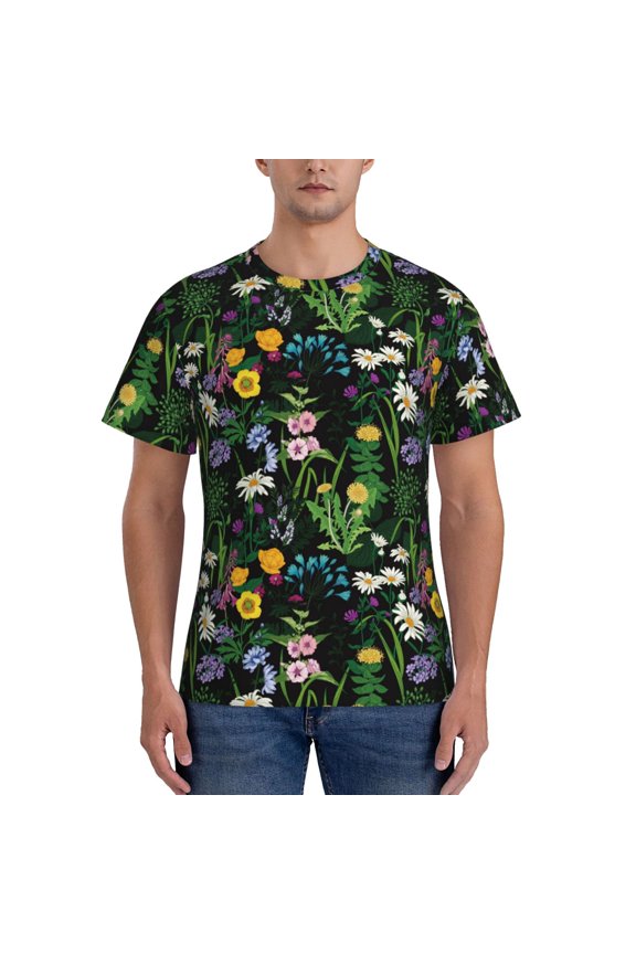 Chamomile Print Men's Dry Fit Mesh Athletic Shirts Moisture Wicking Tennis T-Shirt Tops